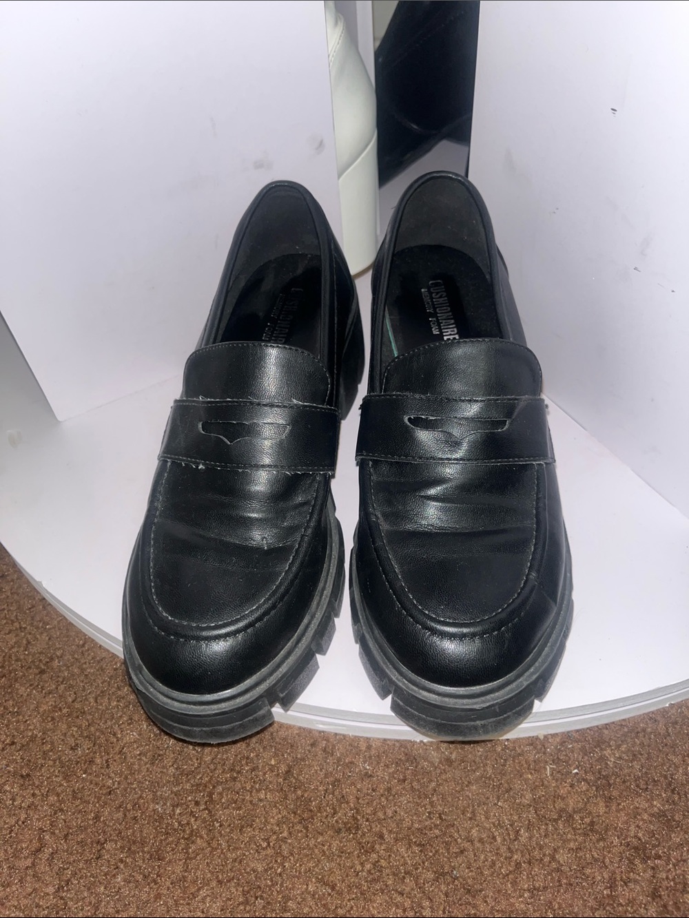 Ladies Black Chunky Lug Sole Penny Loafers